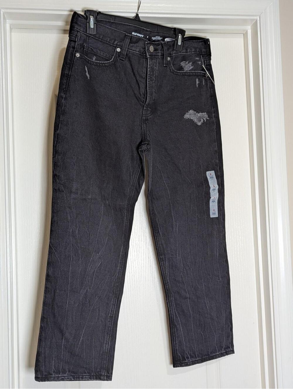 Women's Old Navy Black Distressed Wide Leg High Rise Jeans NWT Size 8 Grunge